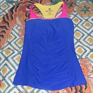 Vintage Hot Soccer Mom Yoga Pink and Blue Ruched Sports Tank